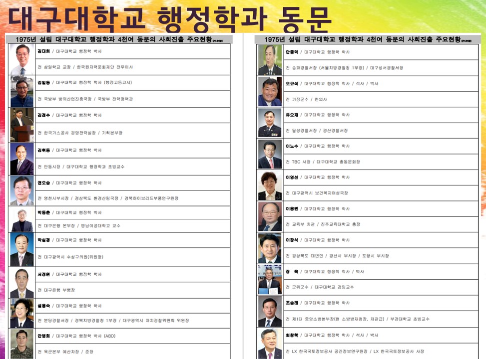 (교직이수시 일반사회정교사자격수여) 공무원/공기업/사기업 진출해온 행정학과 4천여 동문현황
